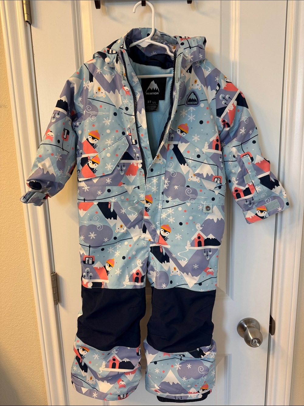 Burton Light Blue Mountain Print Kids Snow One-Piece with Navy Panels 3T